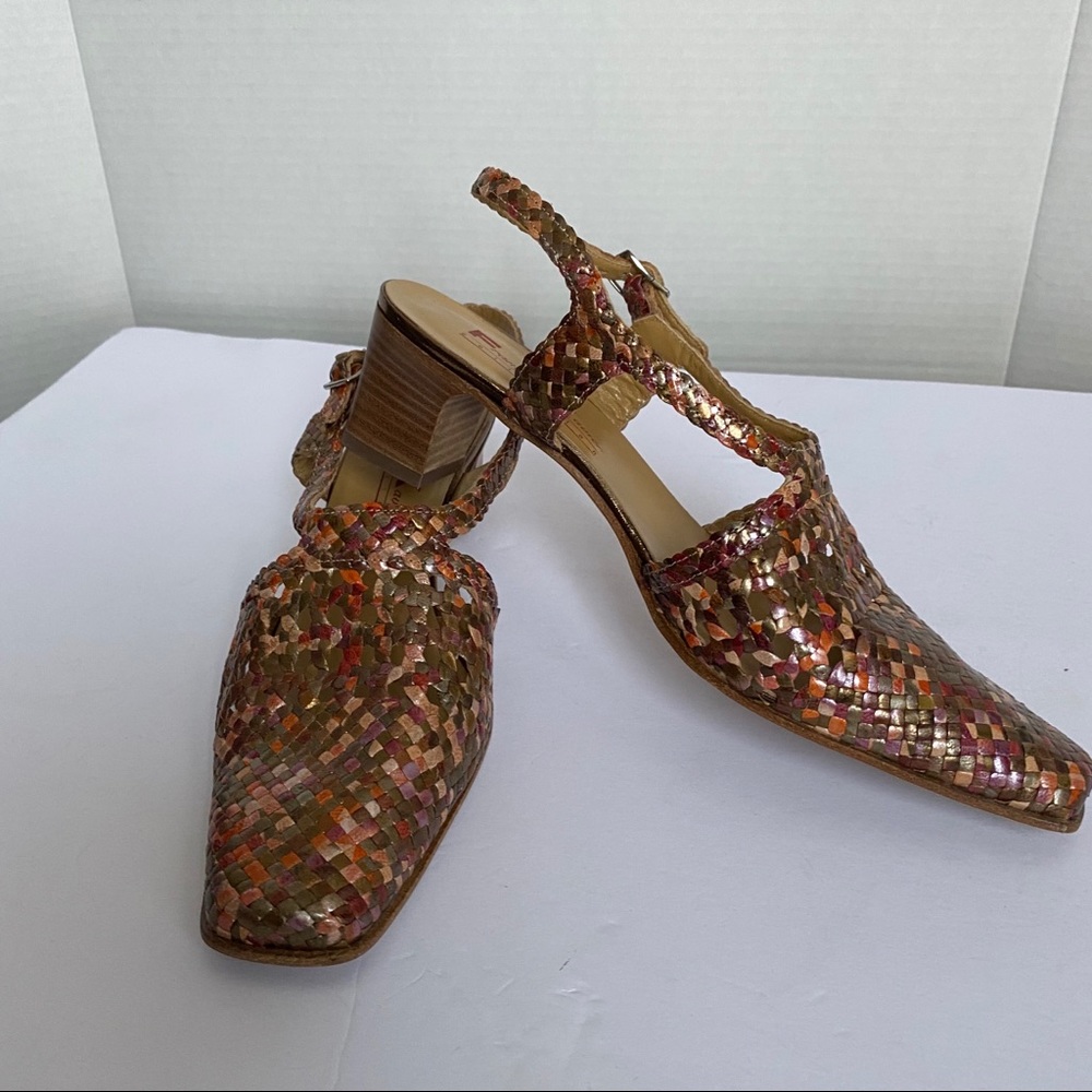 Vintage Multicolor Woven Slingback Heels